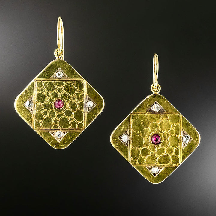 Victorian 18K Ruby and Diamond Earrings