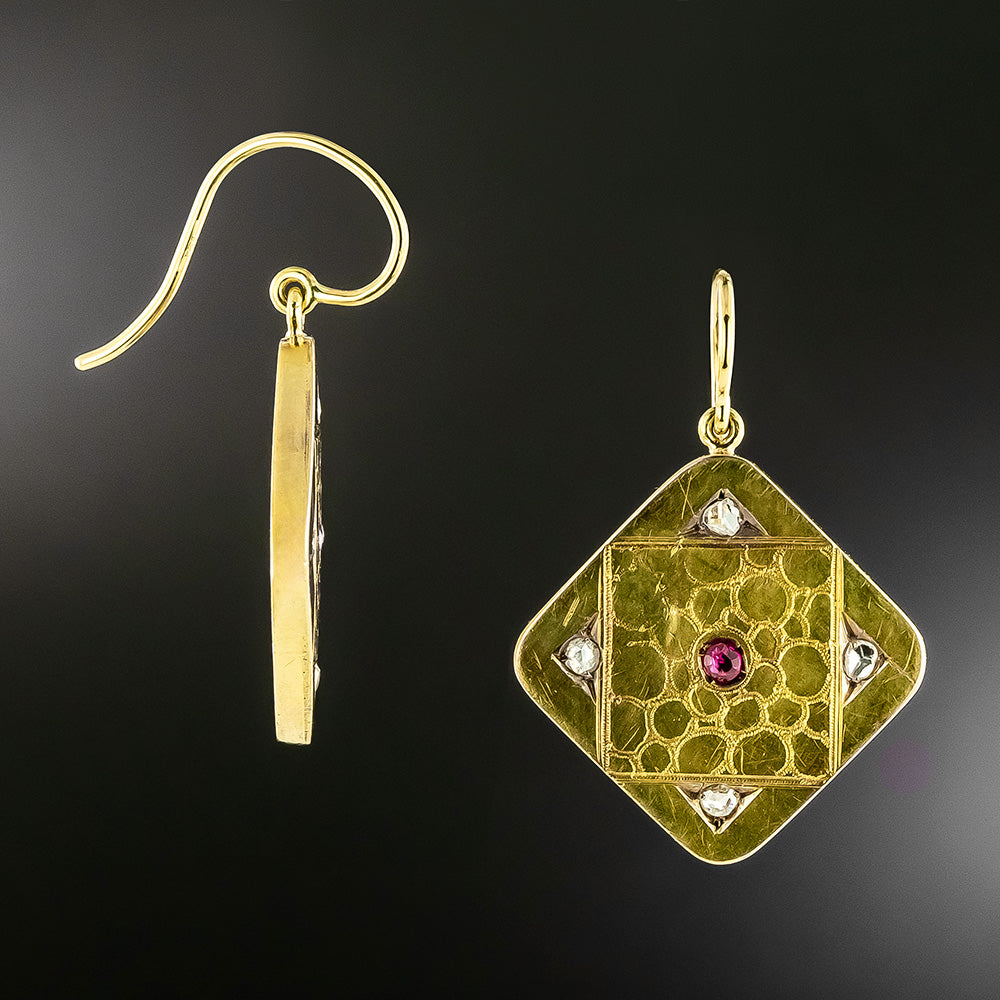 Victorian 18K Ruby and Diamond Earrings - 3