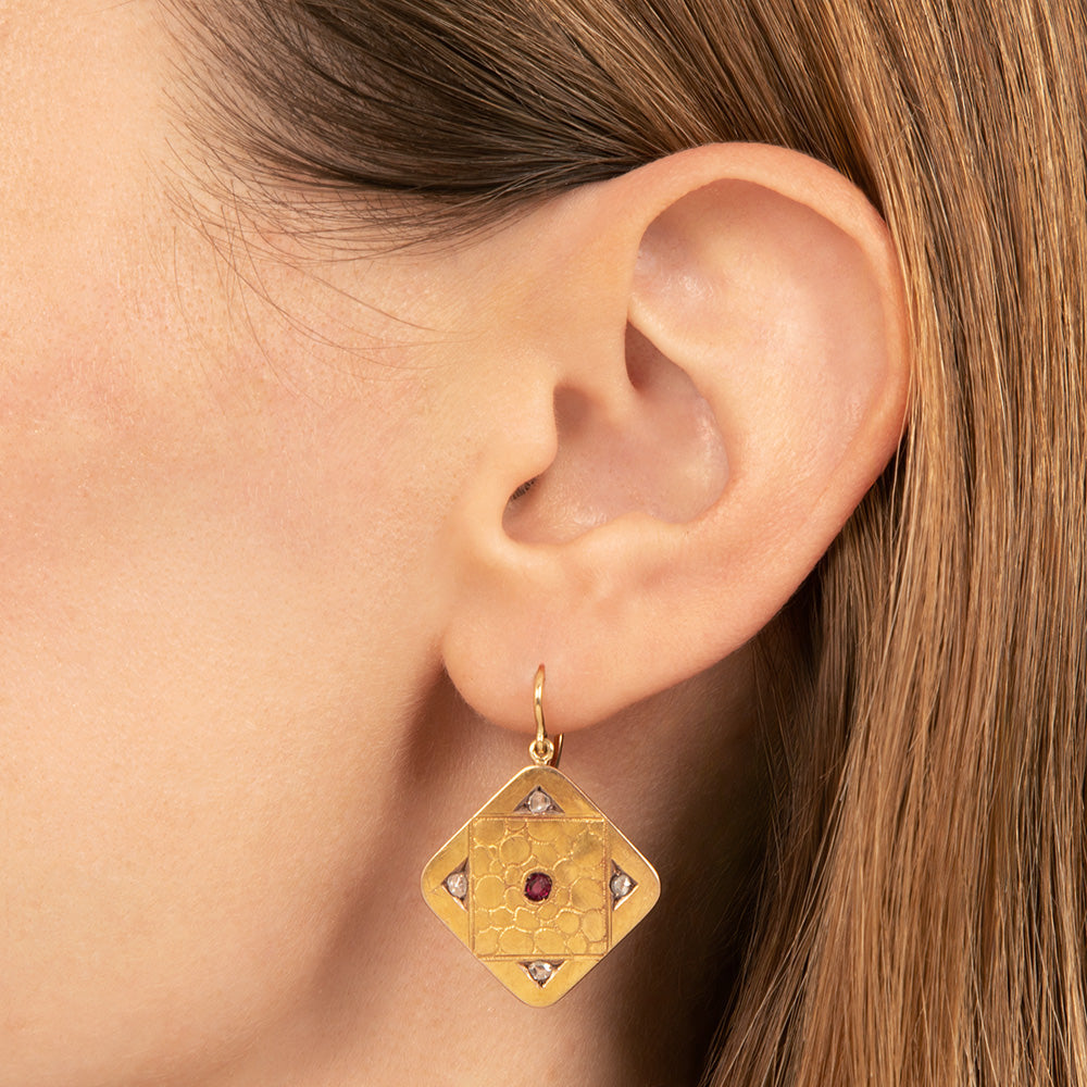 Victorian 18K Ruby and Diamond Earrings - 4