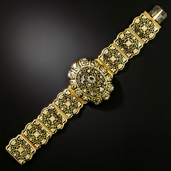 Victorian 18K Swiss Enamel Locket Bracelet