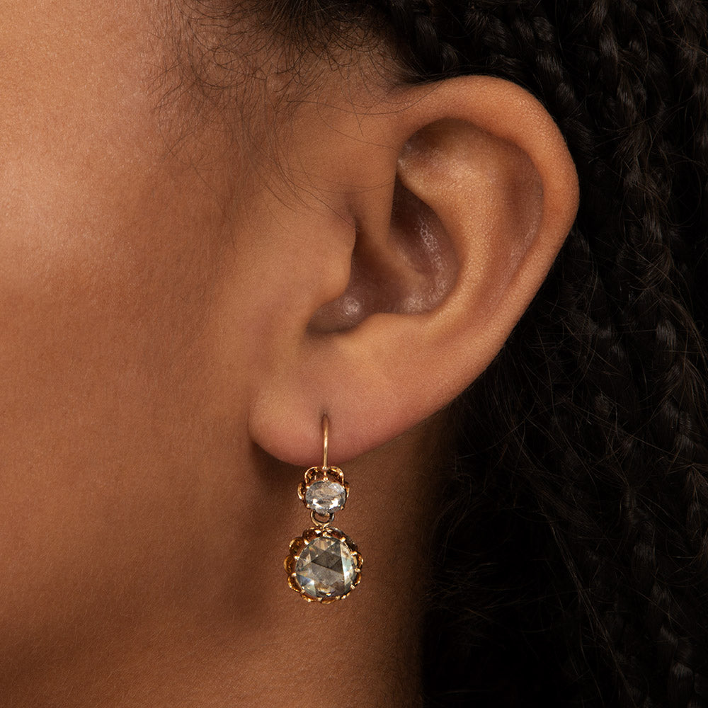 Victorian 3.85 Carats Rose-Cut Diamond Dangle Earrings - 3