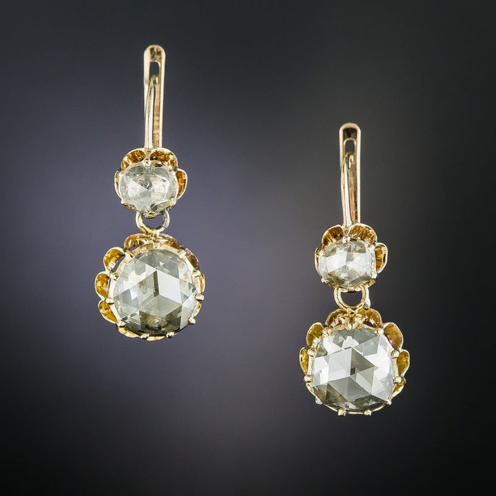 Victorian 3.85 Carats Rose-Cut Diamond Dangle Earrings