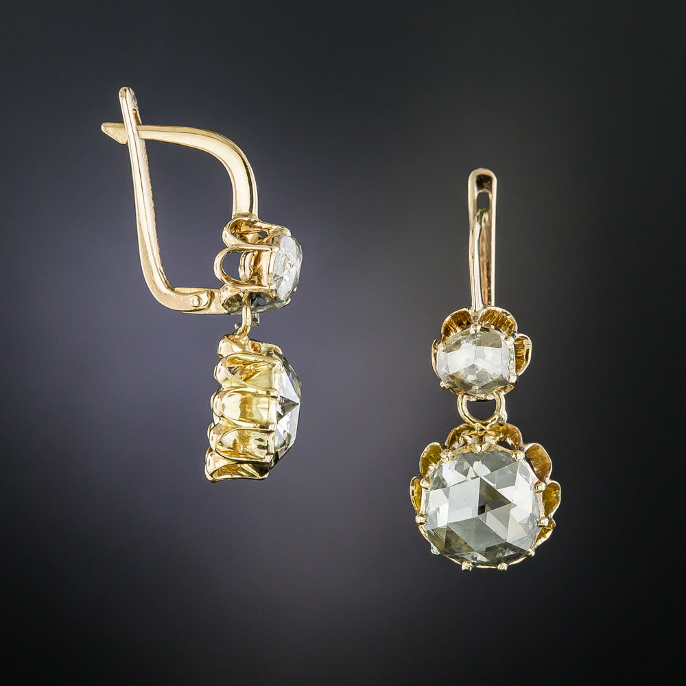 Victorian 3.85 Carats Rose-Cut Diamond Dangle Earrings - 3