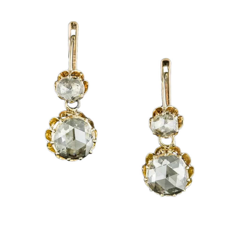 Victorian 3.85 Carats Rose-Cut Diamond Dangle Earrings - 4