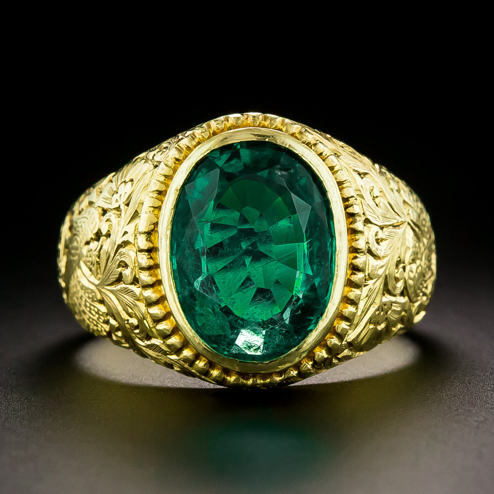 Victorian 4.00 Carat Emerald 22K Carved Ring - GIA, Size 7 1/2 - 4