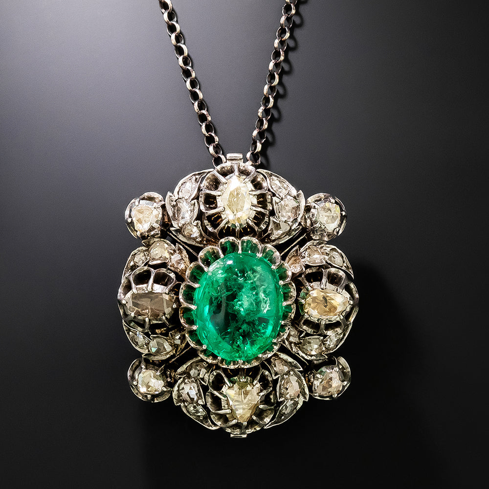 Victorian 7.50 Carat Colombian Emerald and Diamond Pendant - GIA - 2