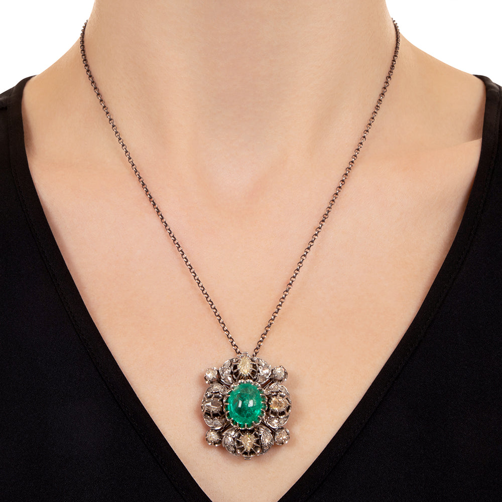 Victorian 7.50 Carat Colombian Emerald and Diamond Pendant - GIA - 3