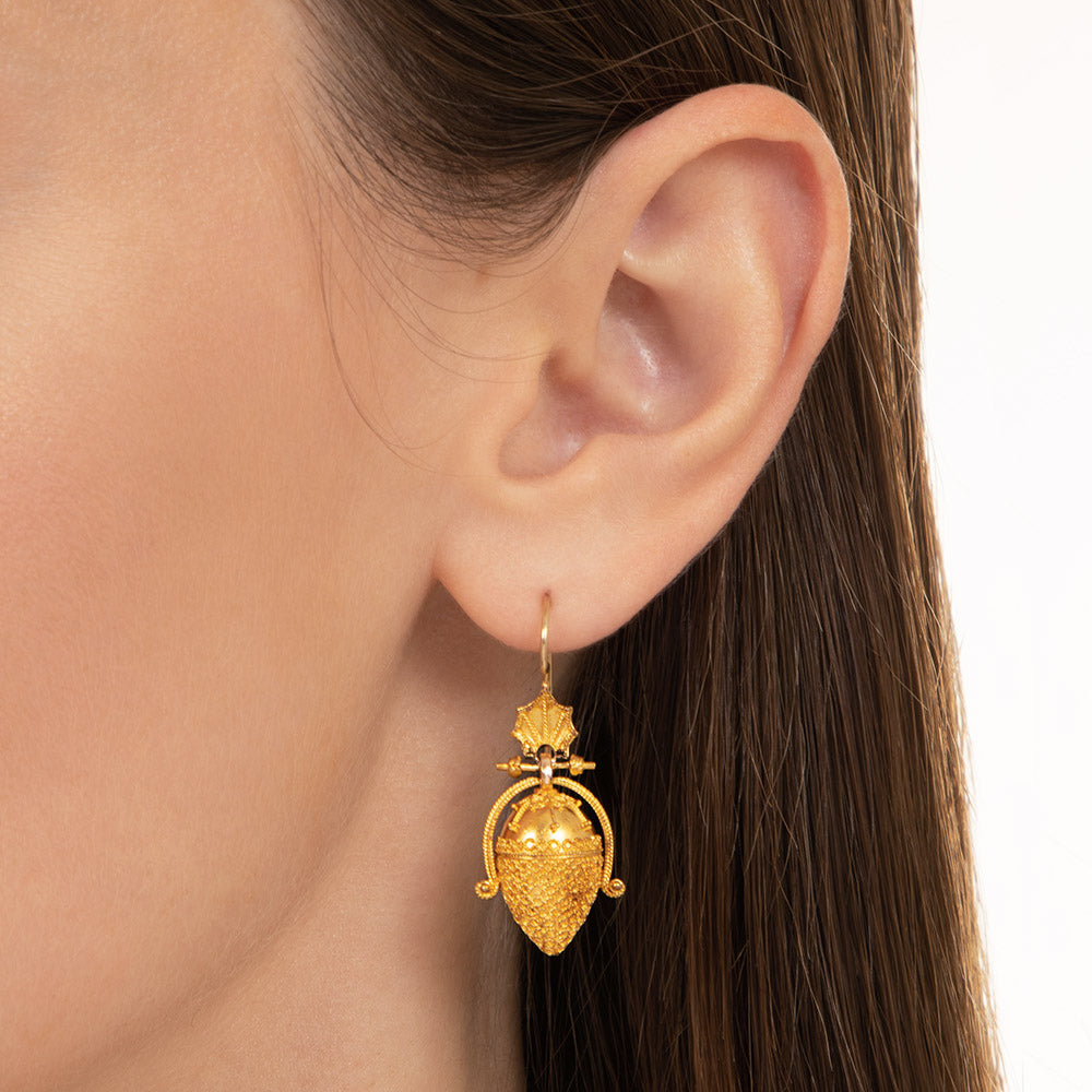 Victorian Acorn Earrings and Brooch Set - 8