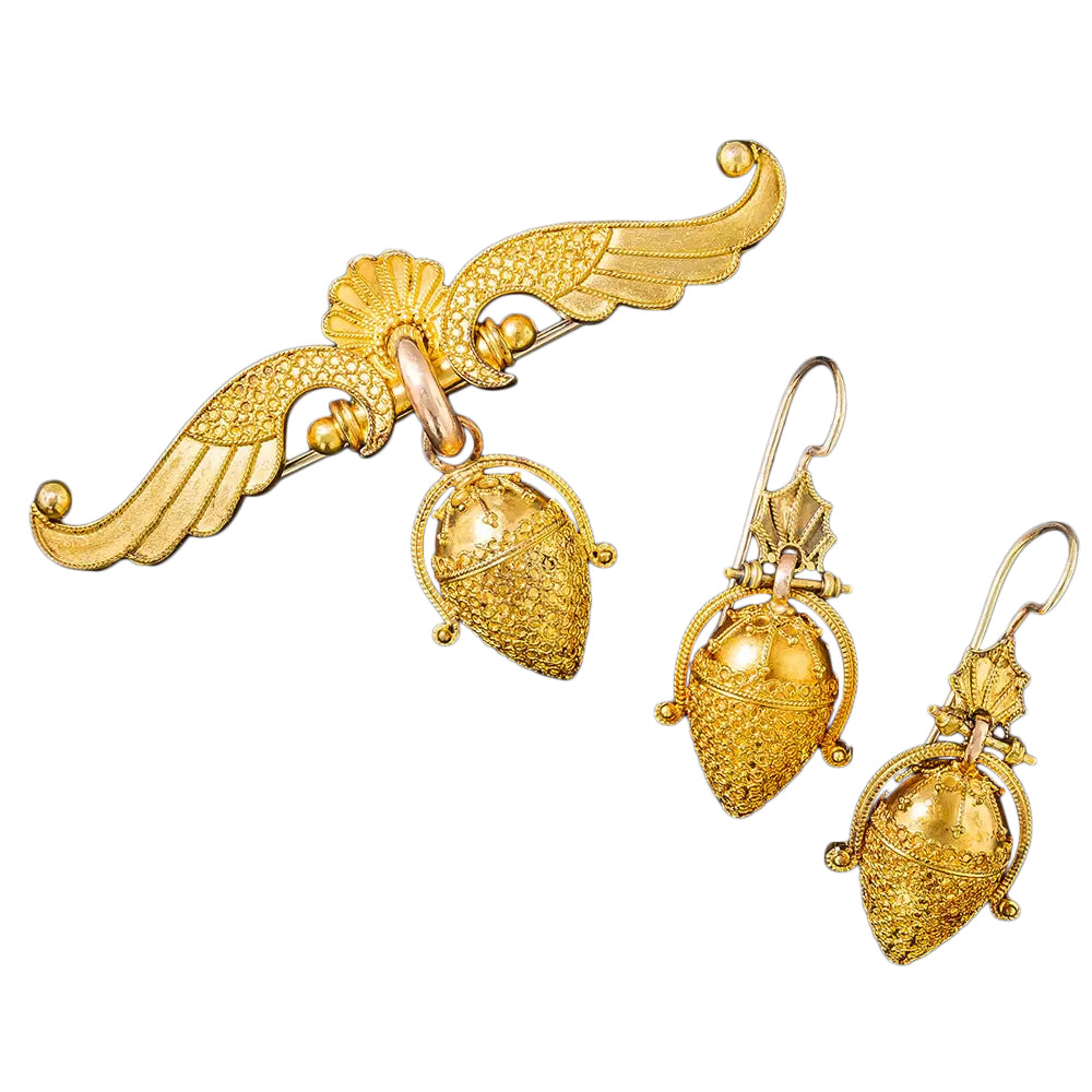 Victorian Acorn Earrings and Brooch Set - 8