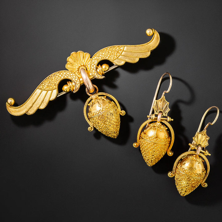 Victorian Acorn Earrings and Brooch Set