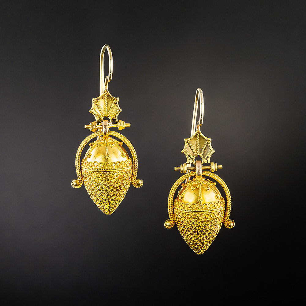 Victorian Acorn Earrings and Brooch Set - 4