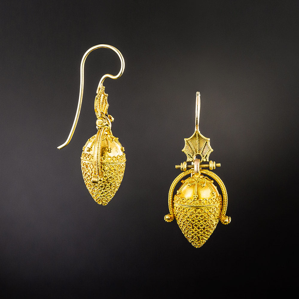 Victorian Acorn Earrings and Brooch Set - 5