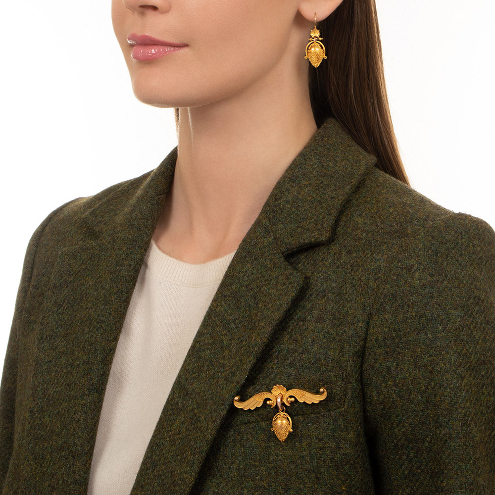Victorian Acorn Earrings and Brooch Set - 6