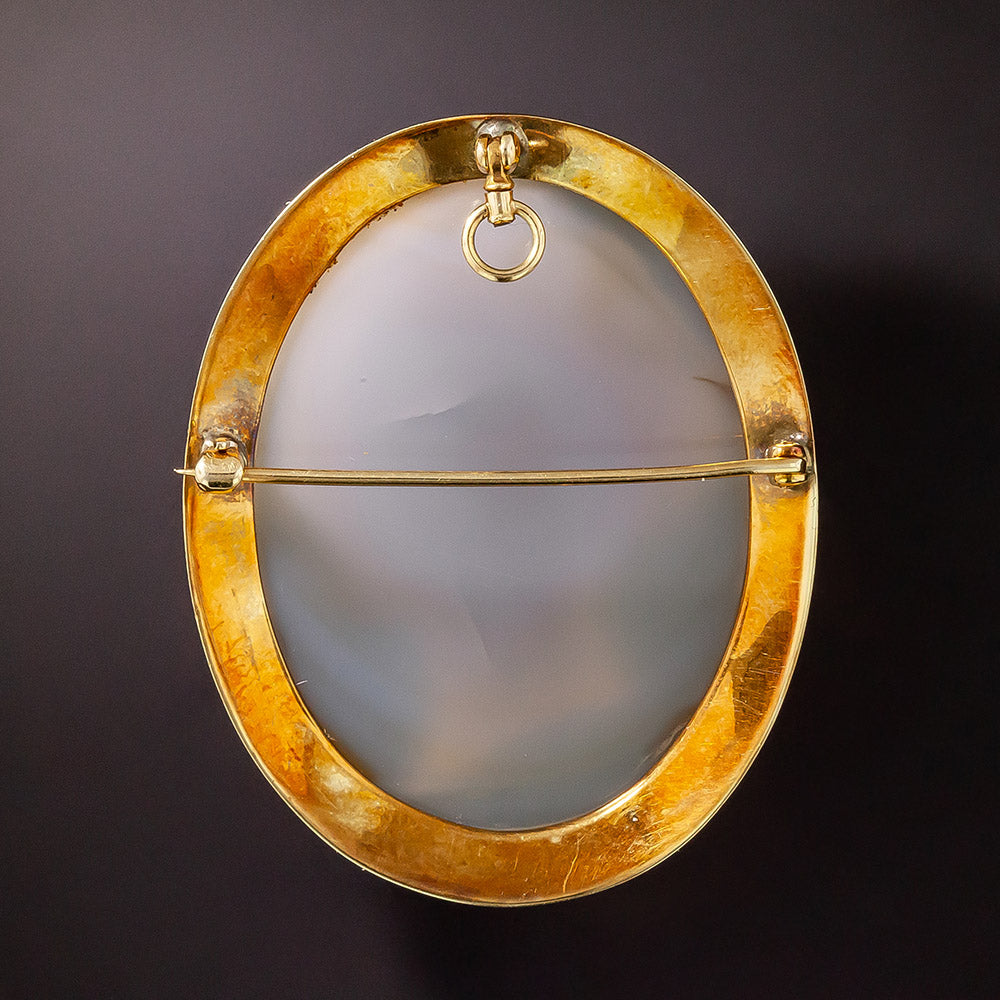Victorian Agate Cameo Brooch/Pendant with Pearl and Enamel Frame - 3