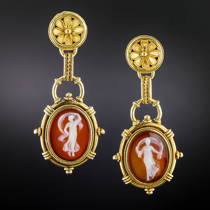 Victorian Agate Cameo Drop Earrings