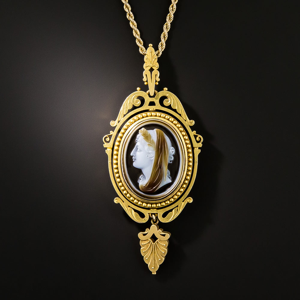 Victorian Agate Cameo Pendant Locket  - 1