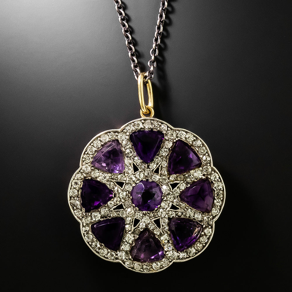Victorian Amethyst and Diamond Pendant Necklace - 3