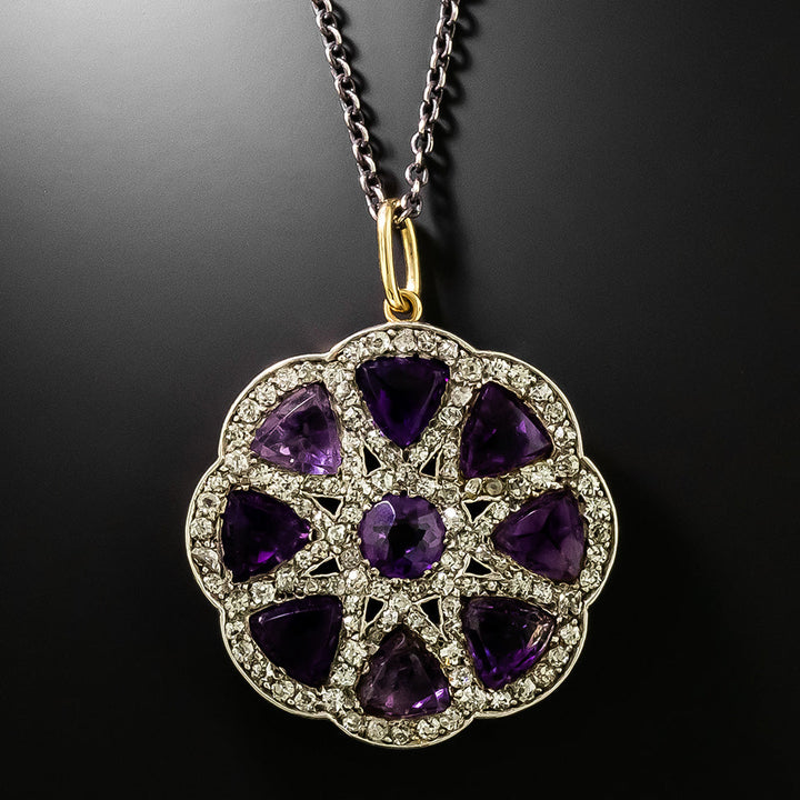 Victorian Amethyst and Diamond Pendant Necklace