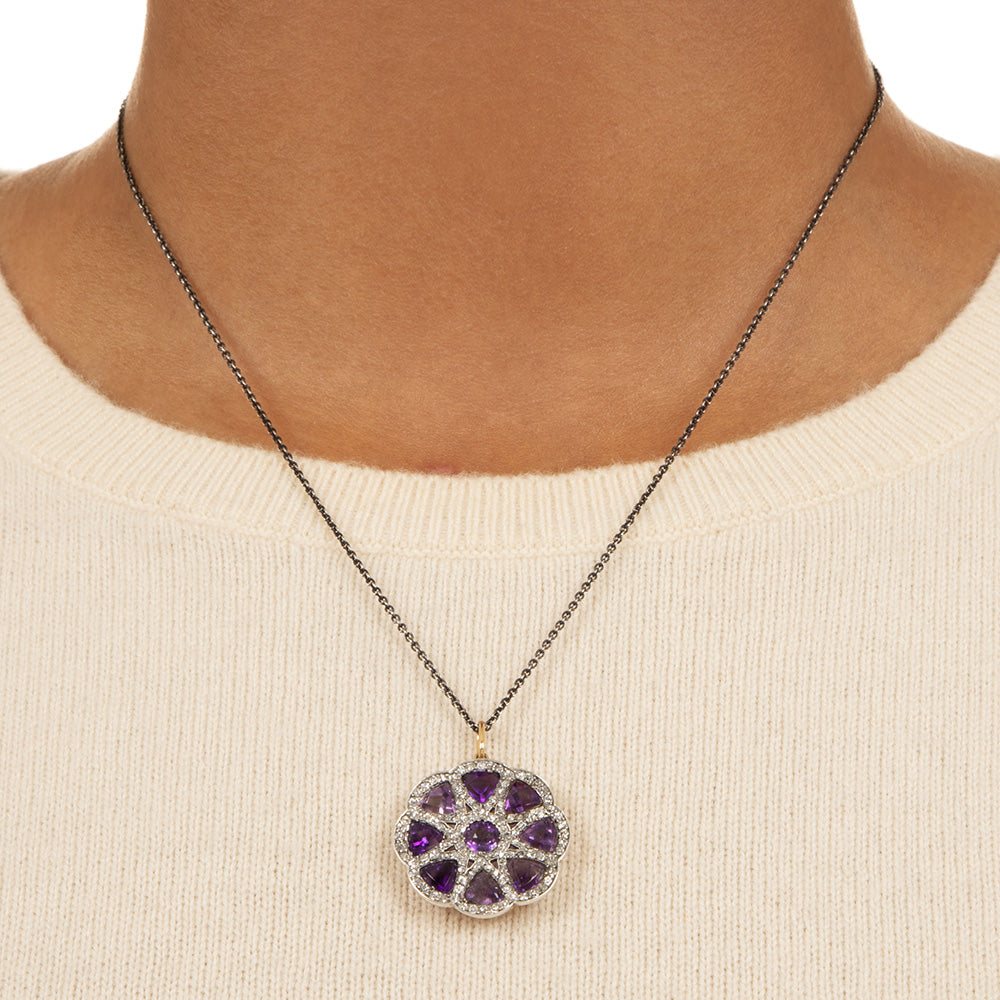 Victorian Amethyst and Diamond Pendant Necklace - 4