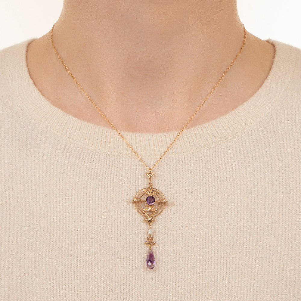 Victorian Amethyst and Pearl Lavaliere - 4