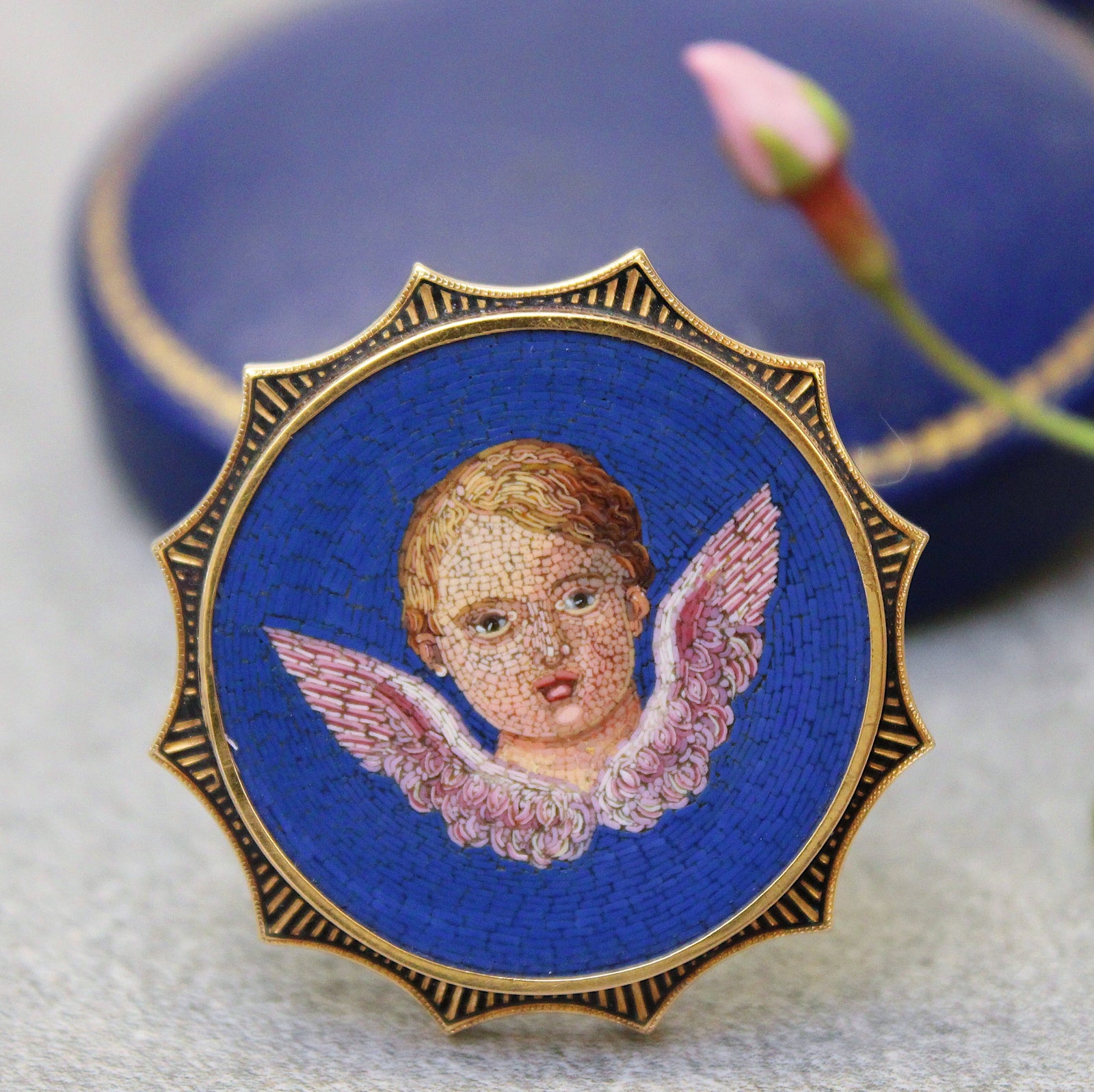 Victorian Angel Micromosaic Pin - 7