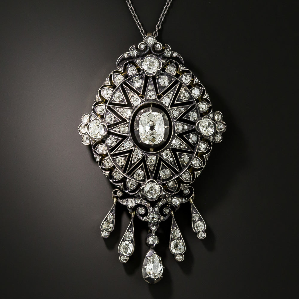 Victorian Antique Cushion Cut Diamond Pendant Necklace - 4