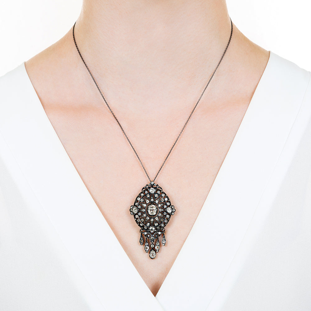 Victorian Antique Cushion Cut Diamond Pendant Necklace - 6