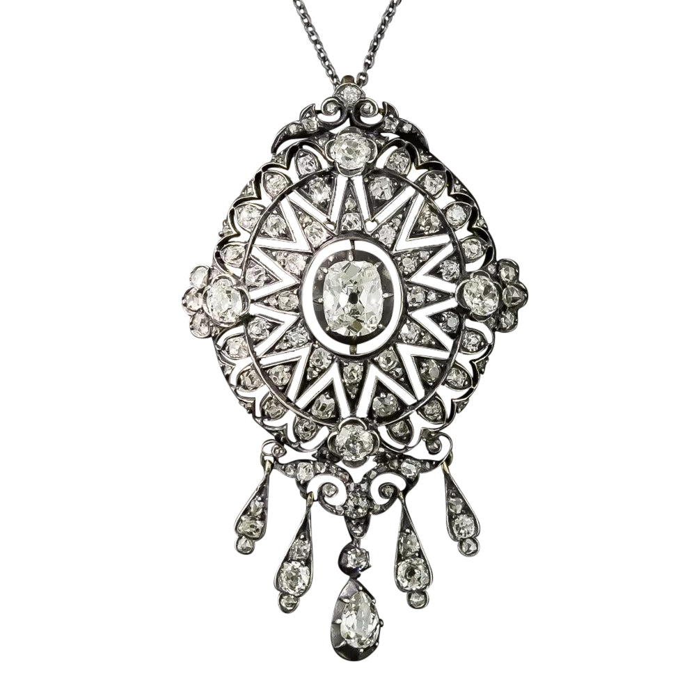 Victorian Antique Cushion Cut Diamond Pendant Necklace - 4