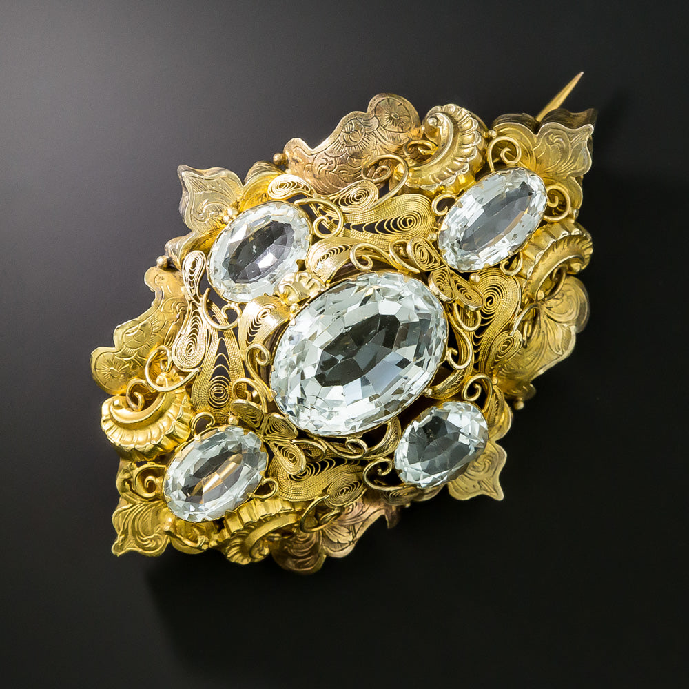 Victorian Aquamarine Fancy Scroll Brooch - 4