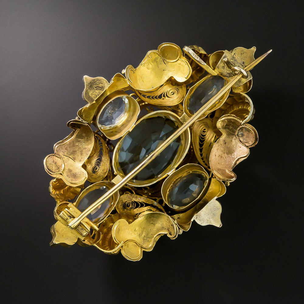 Victorian Aquamarine Fancy Scroll Brooch - 5