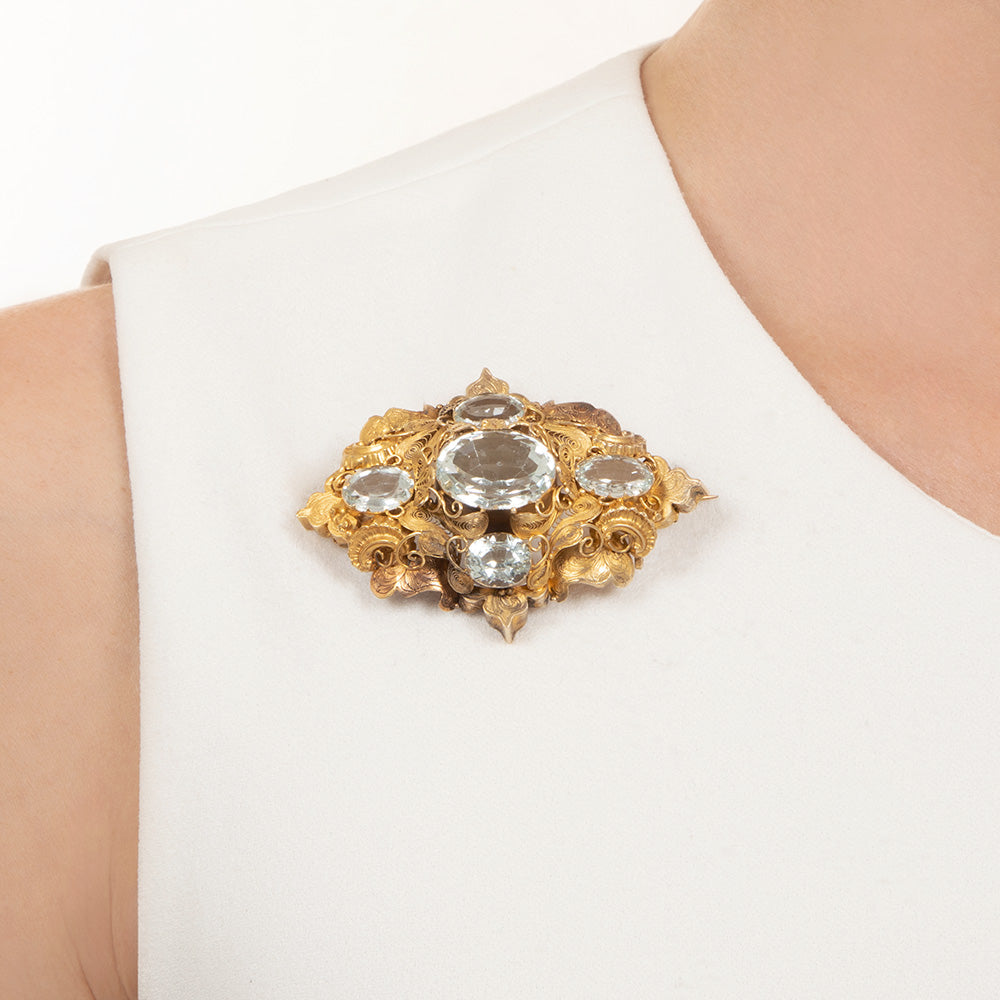 Victorian Aquamarine Fancy Scroll Brooch - 6