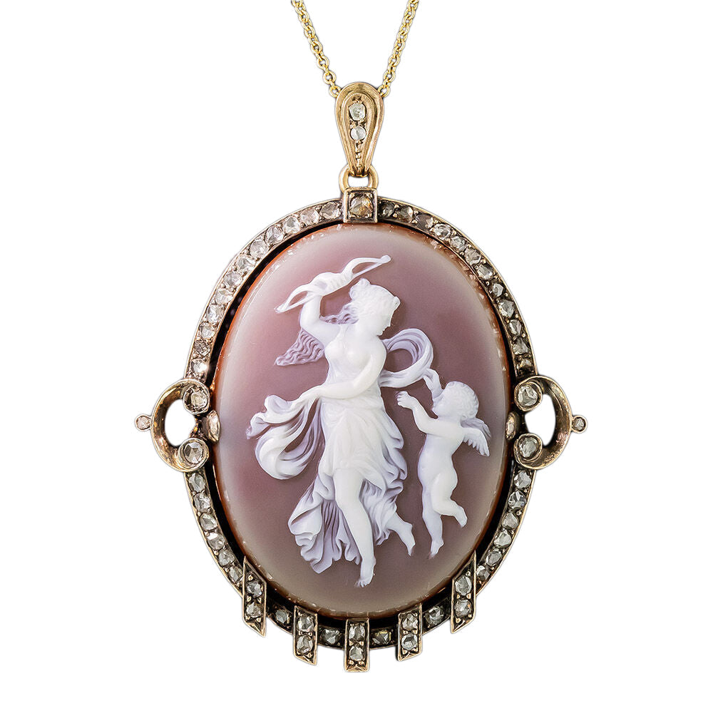 Victorian Artemis/Diana and Cupid Cameo Pendant - 4