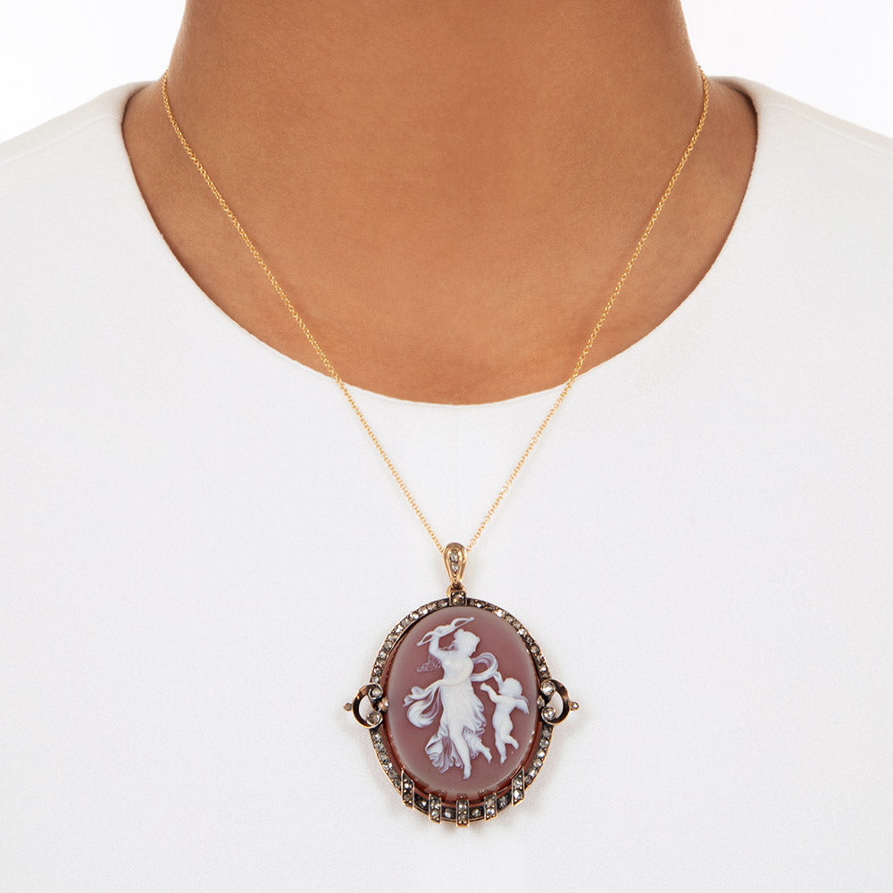 Victorian Artemis/Diana and Cupid Cameo Pendant - 6