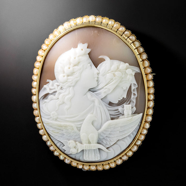 Victorian Aurora and Nyx Shell Cameo Brooch