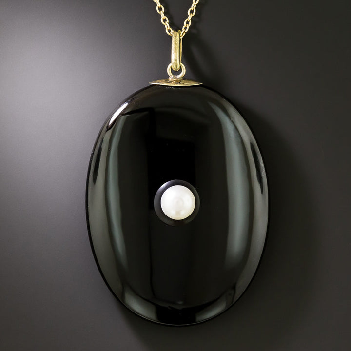 Victorian Black Onyx and Natural Pearl Locket