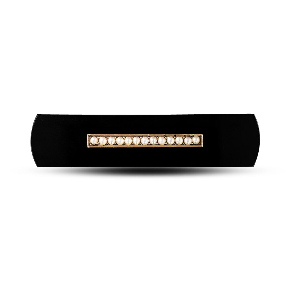 Victorian Black Onyx and Seed Pearl Brooch - 3