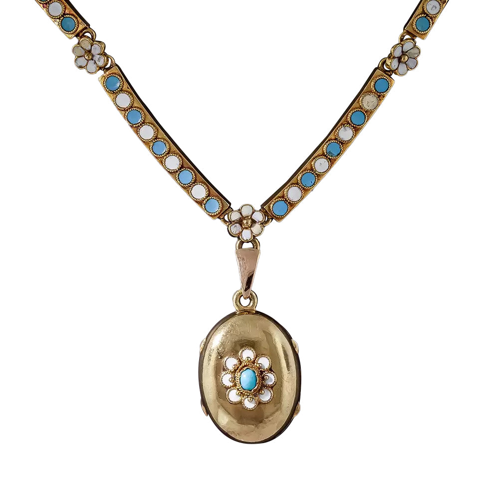 Victorian Blue and White Enamel Locket Necklace - 5
