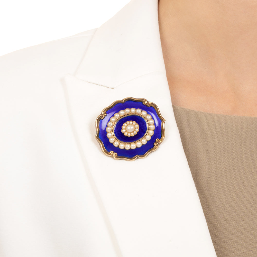 Victorian Blue Enamel and Natural Pearl Brooch/Locket, Circa 1841 - 4