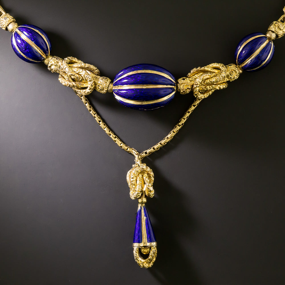 Victorian Blue Enamel Dangle Necklace - 2