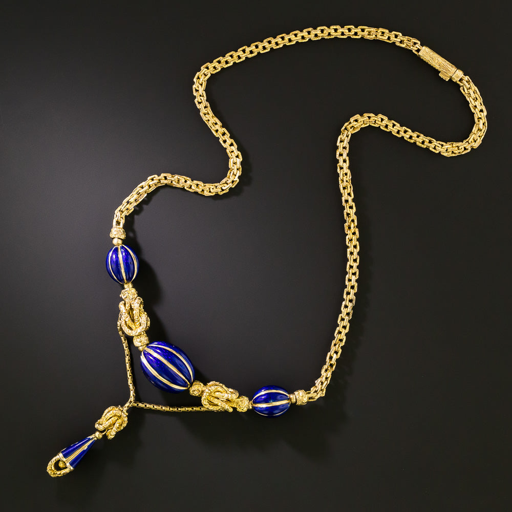 Victorian Blue Enamel Dangle Necklace - 3