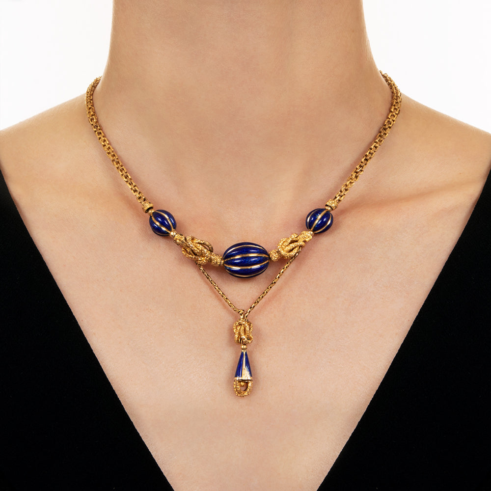 Victorian Blue Enamel Dangle Necklace - 4