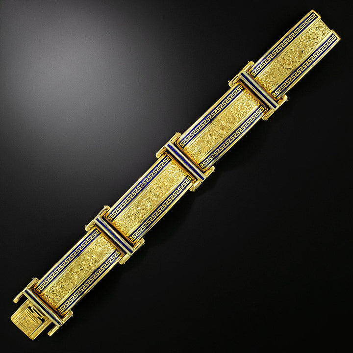 Victorian Blue Enamel Greek Key Bracelet