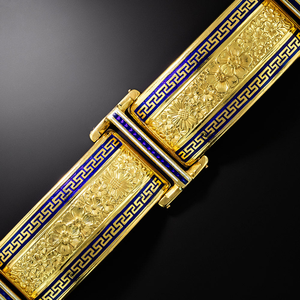 Victorian Blue Enamel Greek Key Bracelet - 3