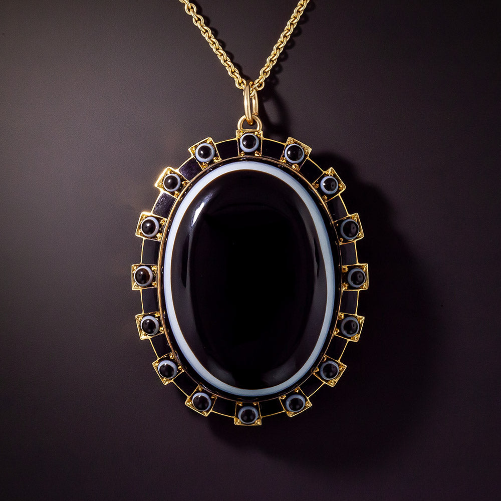 Victorian Bull's-Eye Agate Pendant Necklace, English - 1