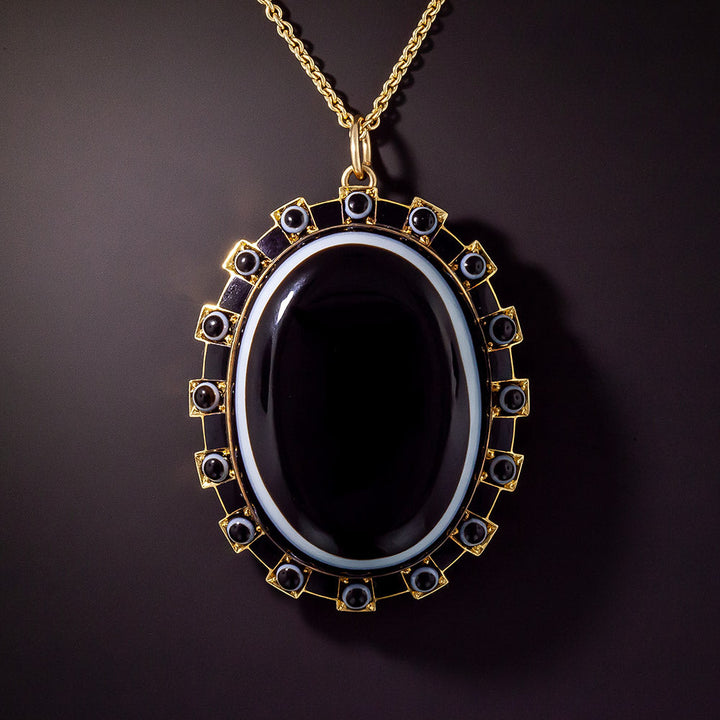 Victorian Bull's-Eye Agate Pendant Necklace, English
