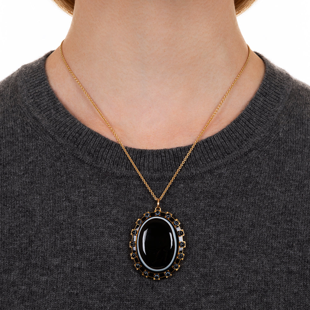 Victorian Bull's-Eye Agate Pendant Necklace, English - 2