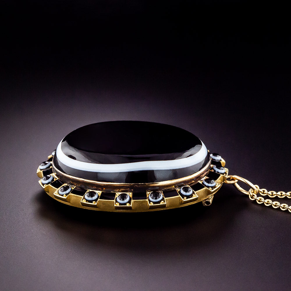Victorian Bull's-Eye Agate Pendant Necklace, English - 3