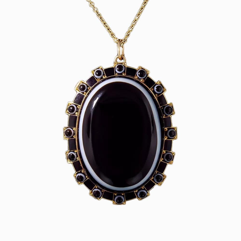 Victorian Bull's-Eye Agate Pendant Necklace, English - 5