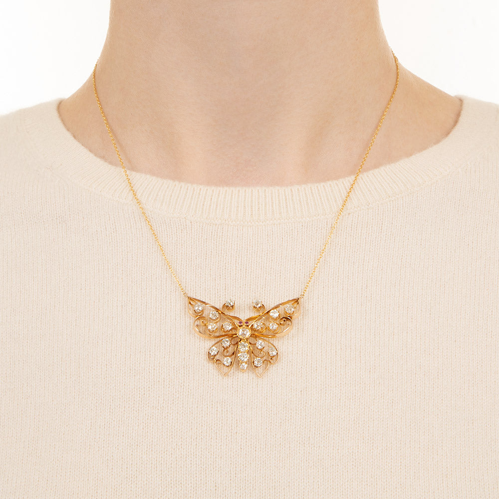 Victorian Butterfly Diamond Pendant - 4