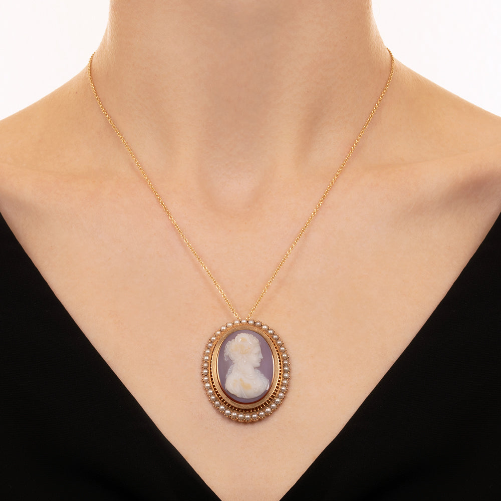 Victorian Carnelian Cameo and Natural Seed Pearl Pendant - 3
